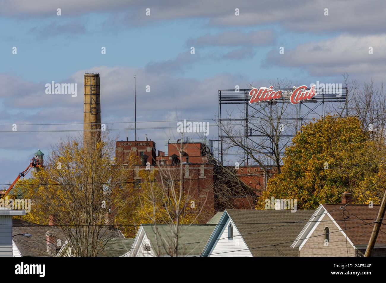 Utica, New York: F.X.Matt Brauerei macht Utica Cluc neben Saranac Bier und alkoholfreie Getränke. Es ist die vierte älteste familiengeführte Brauerei in den U Stockfoto