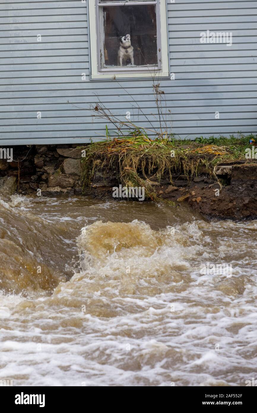 November 1, 2019: Hochwasser im Dorf Dolgeville, Herkimer County, New York, USA. Ein Leben verloren war, Dolgeville war ein Katastrophengebiet erklärt. Stockfoto