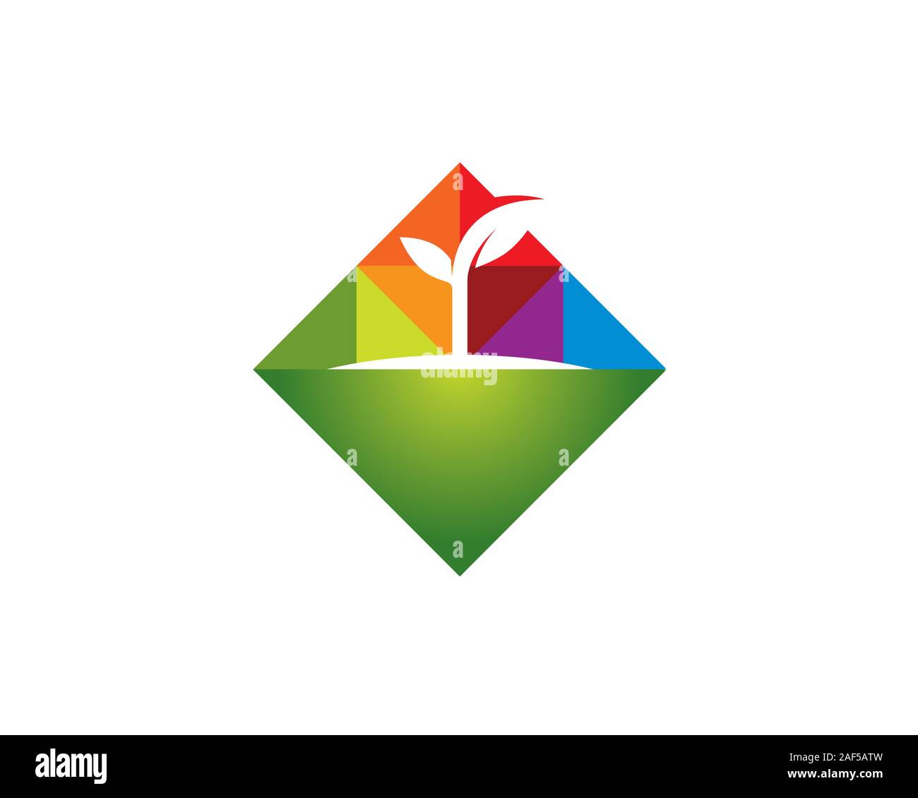 Auf quadrat Facette Landschaft logo Keimen Stock Vektor