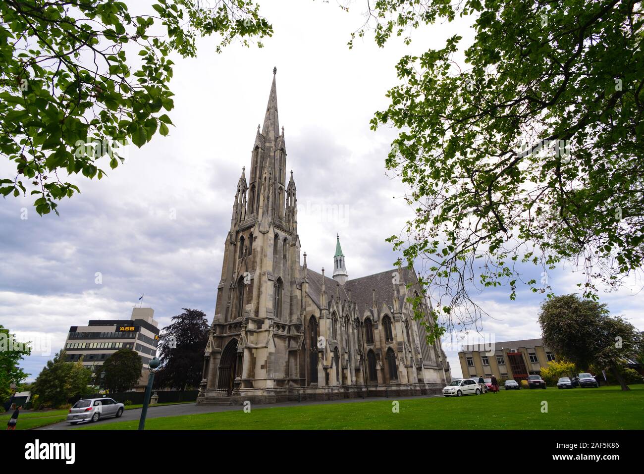 Low Angle Shot der ersten Kirche von Otago Stockfoto