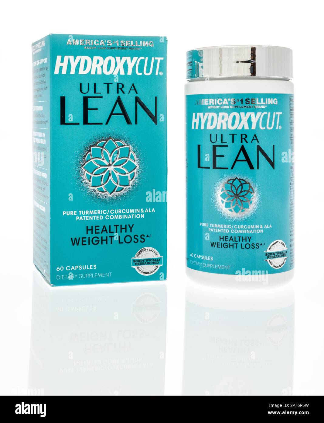 Winneconne, WI-10 November 2019: ein Paket von Hydroxycut ultra schlanke Weight Loss Supplement auf einem isolierten Hintergrund Stockfoto