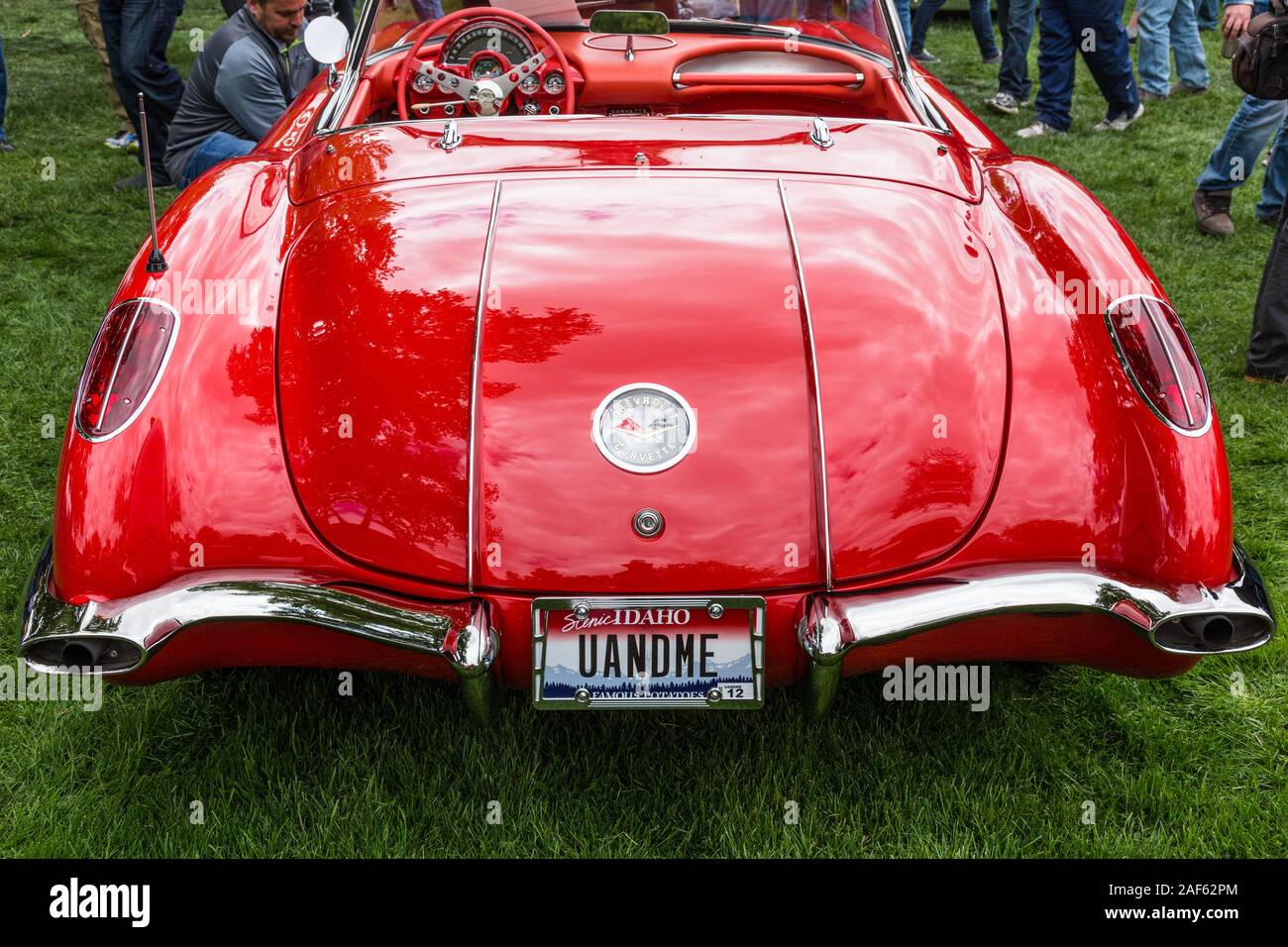 Ein restauriertes Lager 1958 Chevrolet Corvette in der Moabiter April Aktion Auto Show in Moab, Utah. Stockfoto