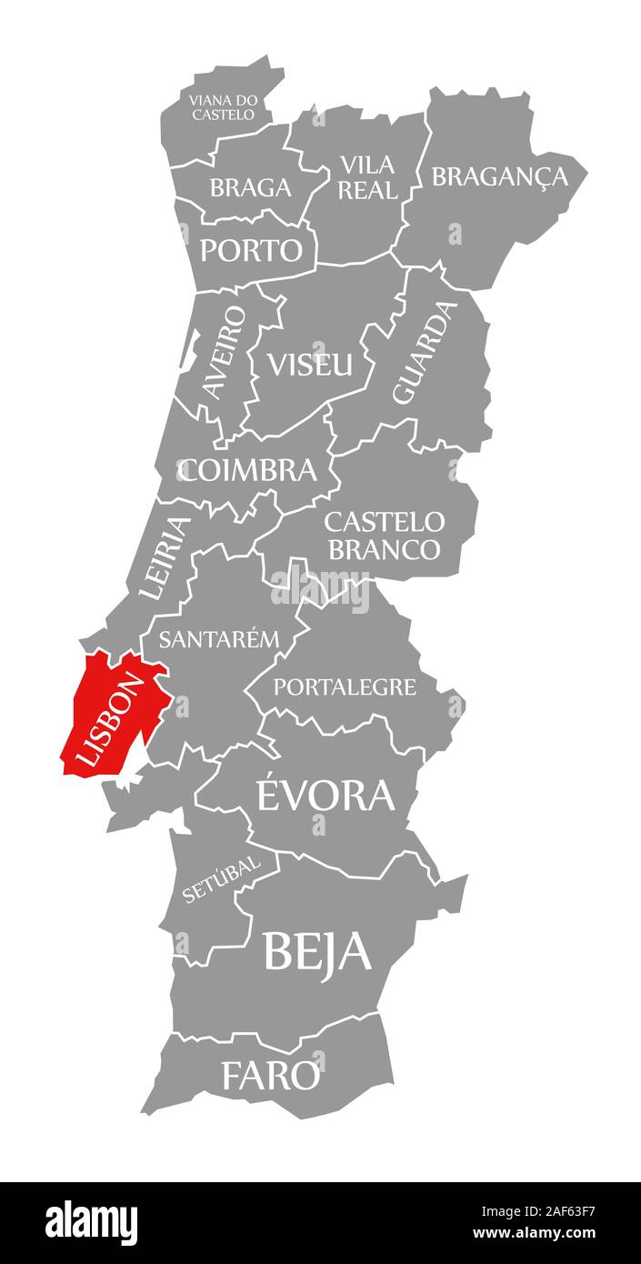 Lissabon in Rot hervorgehoben Karte von Portugal Stockfoto