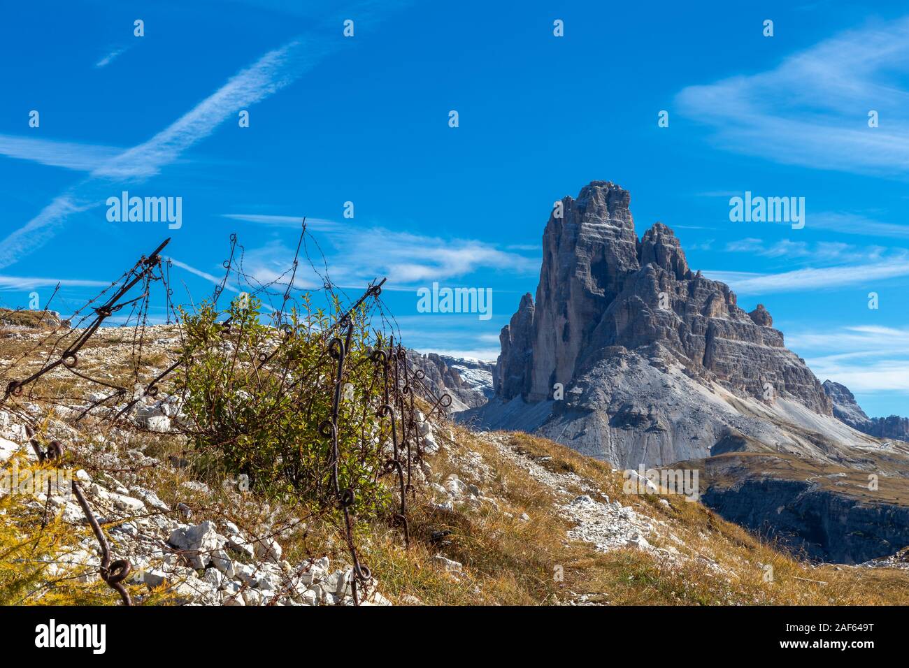 Position vom Ersten Weltkrieg auf dem Monte Piana, Dolomiten Stockfoto