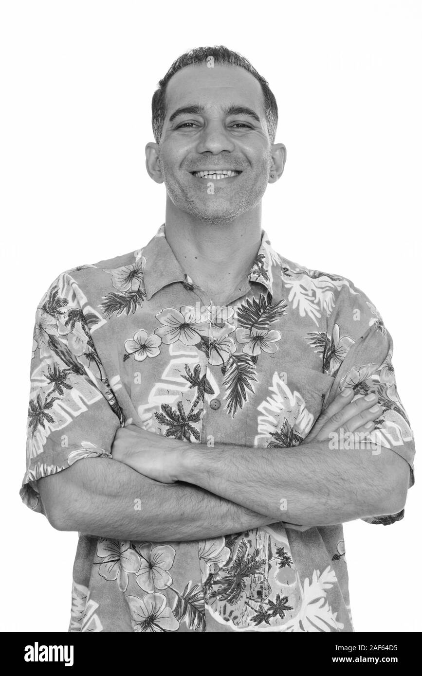 Reifen glücklich Persischen Mann bereit für Ferienhäuser Stockfoto Reifen glücklich Persischen Mann bereit für Ferienhäuser Stockfoto