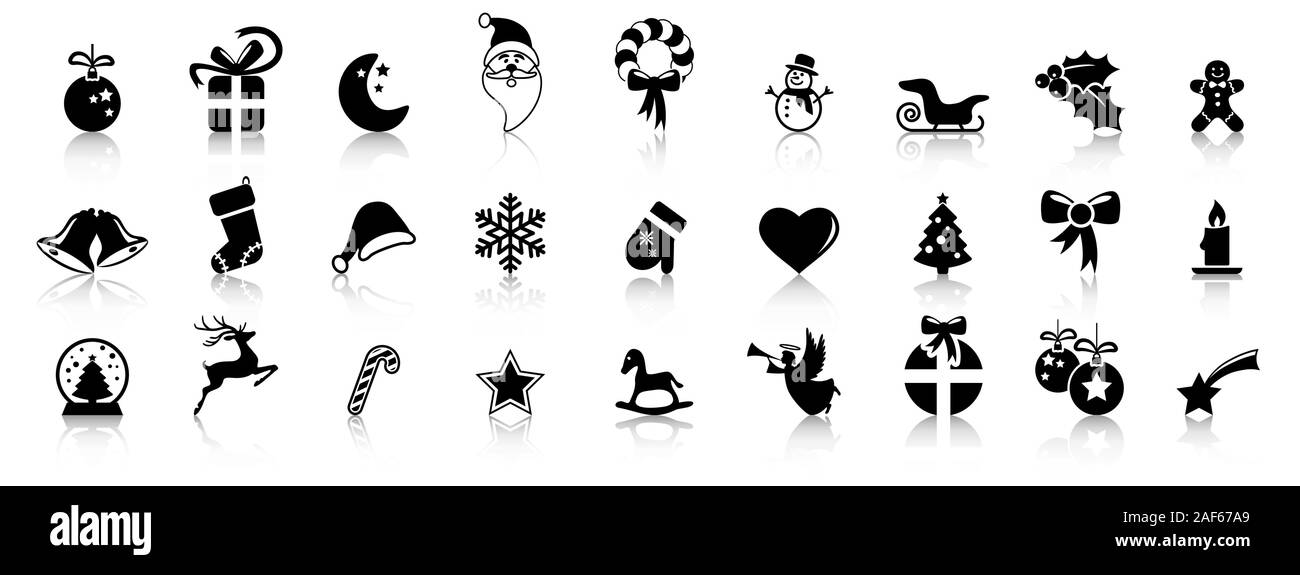 Sammlung von verschiedenen abstrakten Symbole mit Reflexionen für Weihnachten und Winter Konzepte Stock Vektor