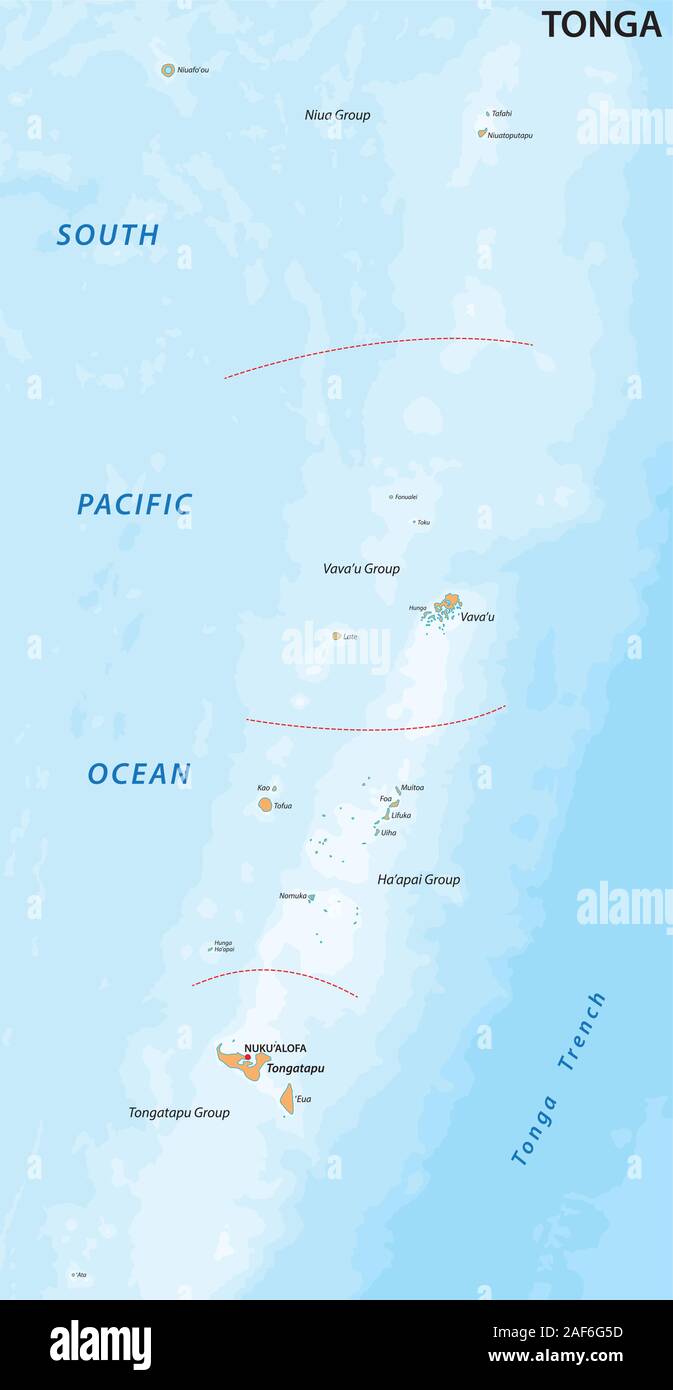 Karte des Königreichs Tonga im Südpazifik Stock Vektor