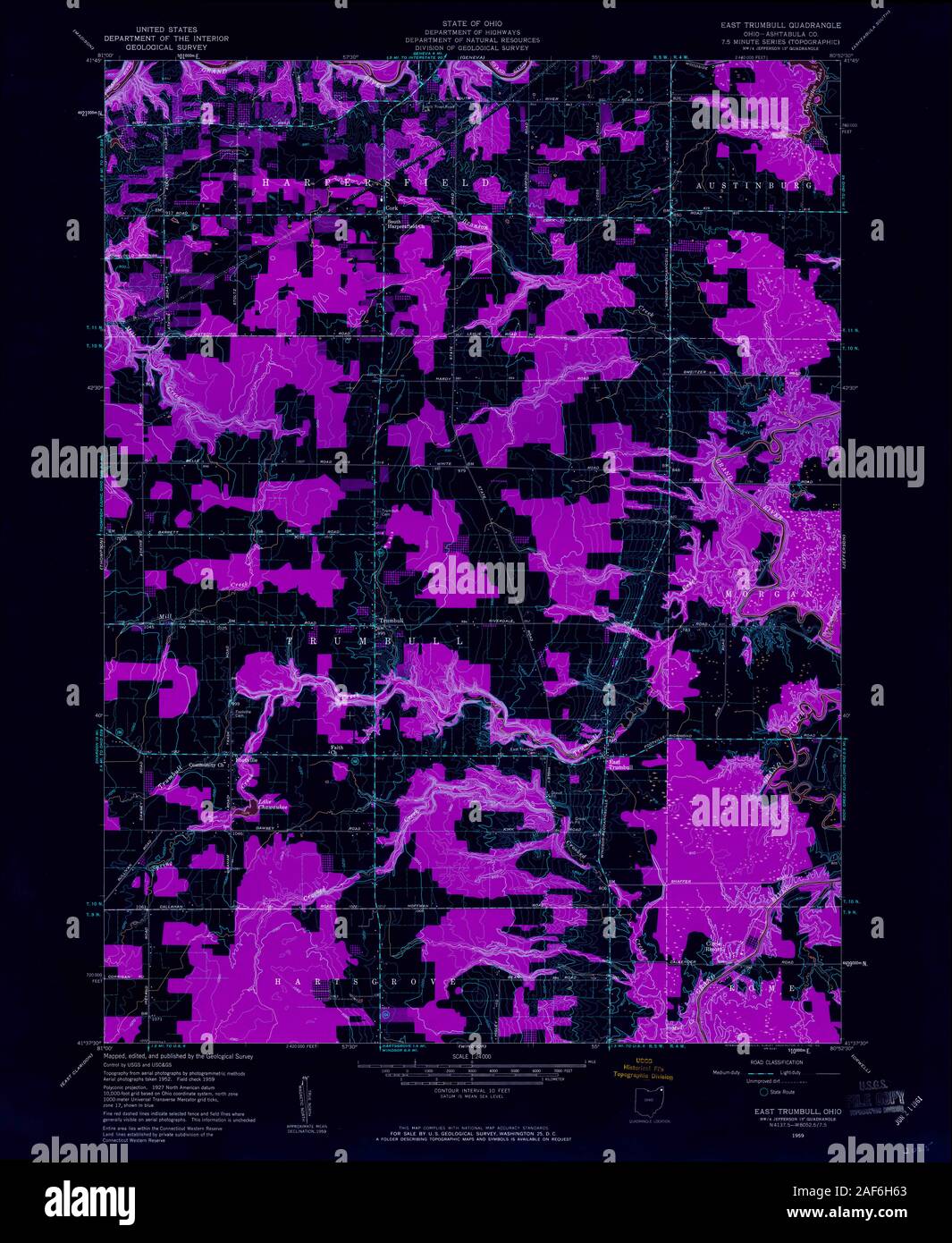 USGS TOPO Karte Ohio OH Osten Trumbull 224974 1959 24000 invertiert Wiederherstellung Stockfoto