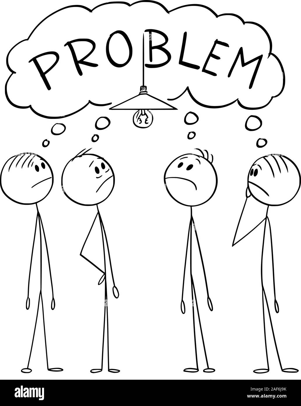 Vektor cartoon Strichmännchen Zeichnen konzeptionelle Darstellung der Gruppe der Männer oder der Unternehmer die Lösung komplexer Problem wie Störung Glühbirne ändern. Stock Vektor