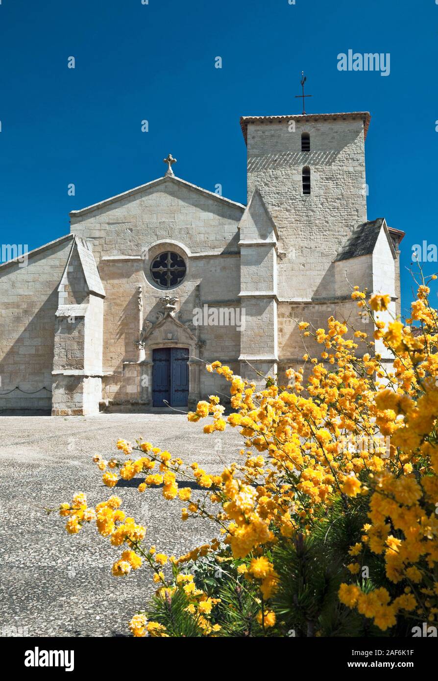 Kirche der Hl. Dreifaltigkeit in Coulon, einer Stadt, die als eine der schönsten französischen Dörfer aufgeführt; Marais Poitevin, Alpes-de-Haute-Provence (79); Frankreich Stockfoto