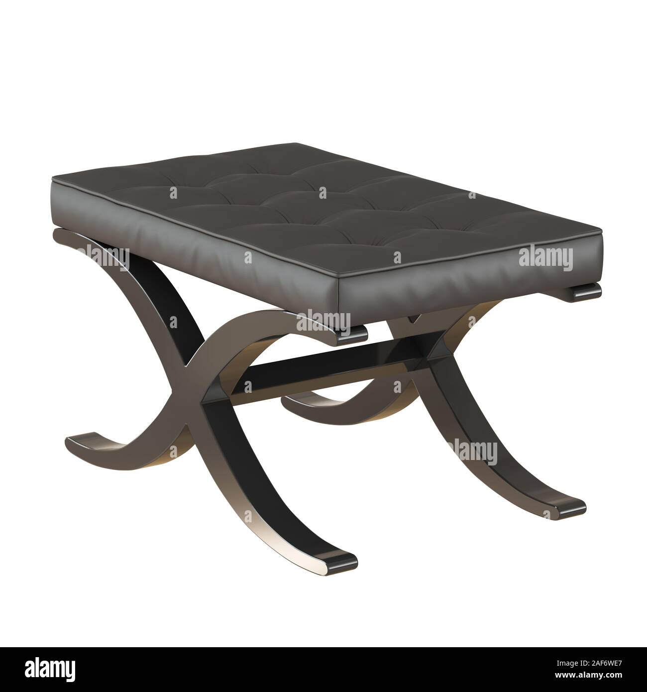 Gesteppte Leder rechteckig Pouf auf isolierten Hintergrund. 3D-Rendering Stockfoto