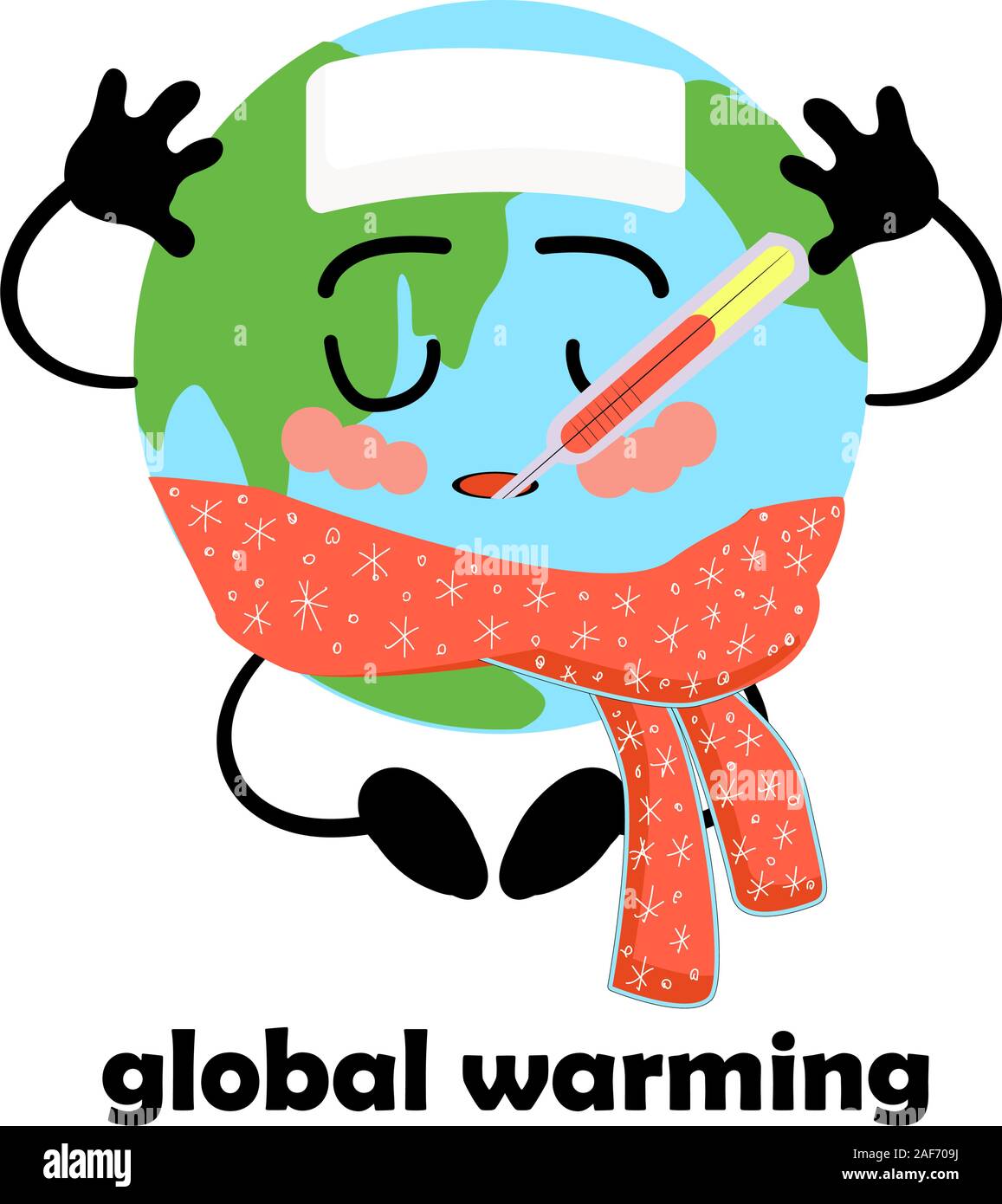 Die globale Erwärmung. Steigende planet Temperatur. Erde Klimawandel. Katastrophe. Banner auf das Thema Umweltschutz. Planet Erde Charakter Stock Vektor
