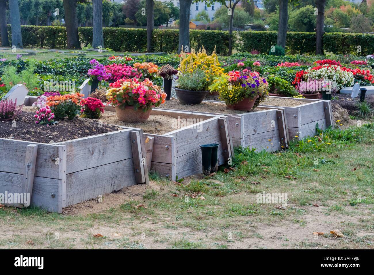 Neue Gräber auf dem alten Friedhof in Herrnhut Stockfoto