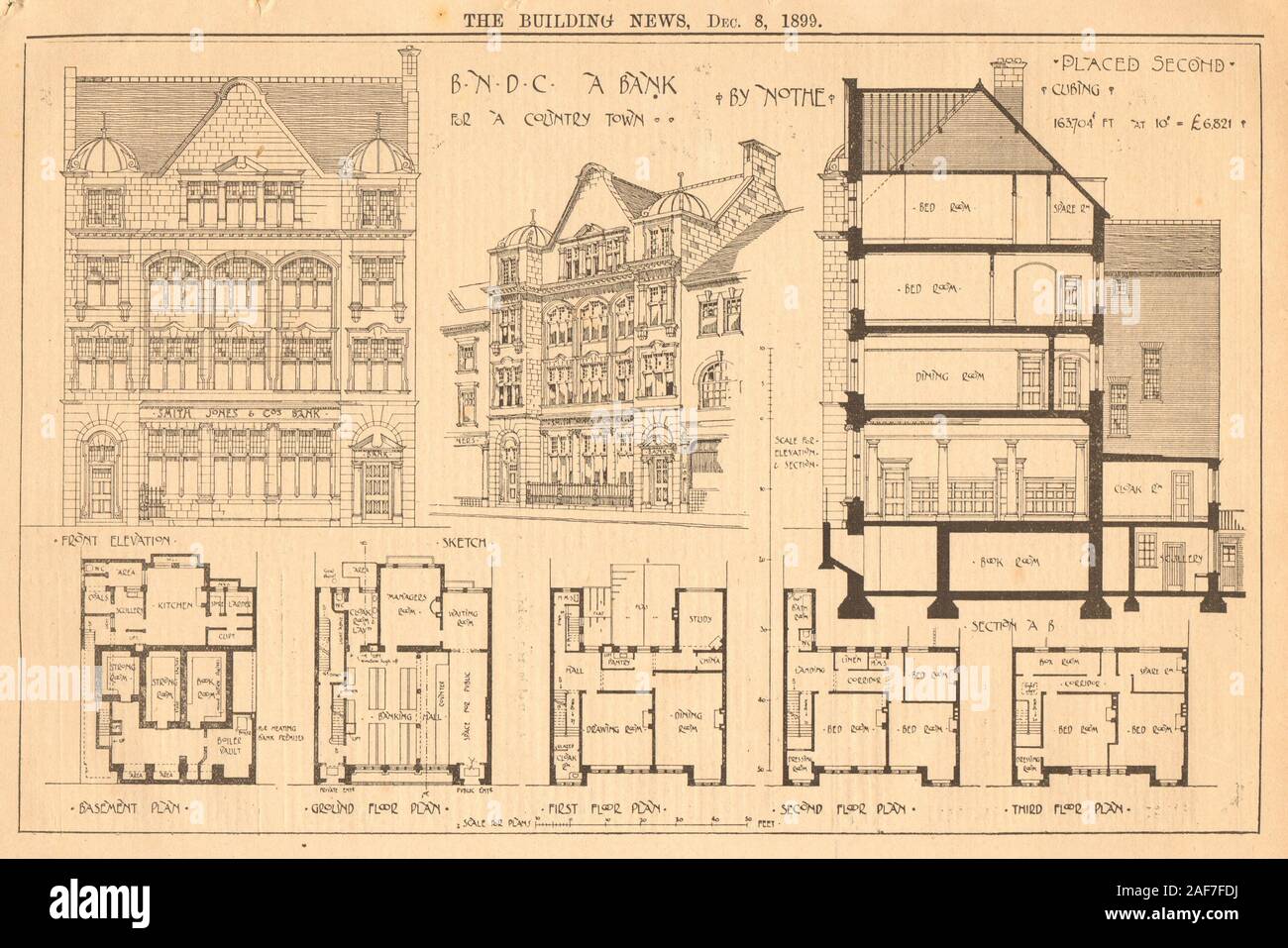 Eine Bank für ein Land Stadt durch Nothe. Keller plan 1899 alten, antiken Drucken Stockfoto
