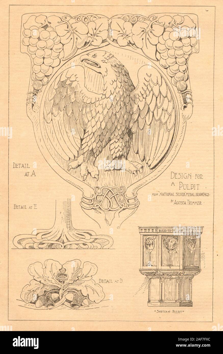 Design für eine Kanzel von nationalen Silbermedaille Zeichnungen von Agusta Trimmer 1901 Stockfoto