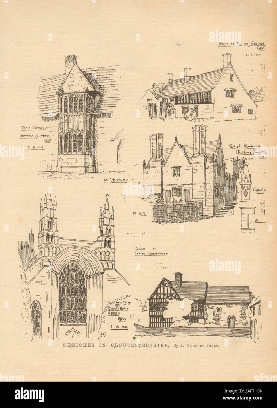 Gloucestershire. Chipping Campden. Weston Subedge. Deerhurst. Tewkesbury 1905 Stockfoto
