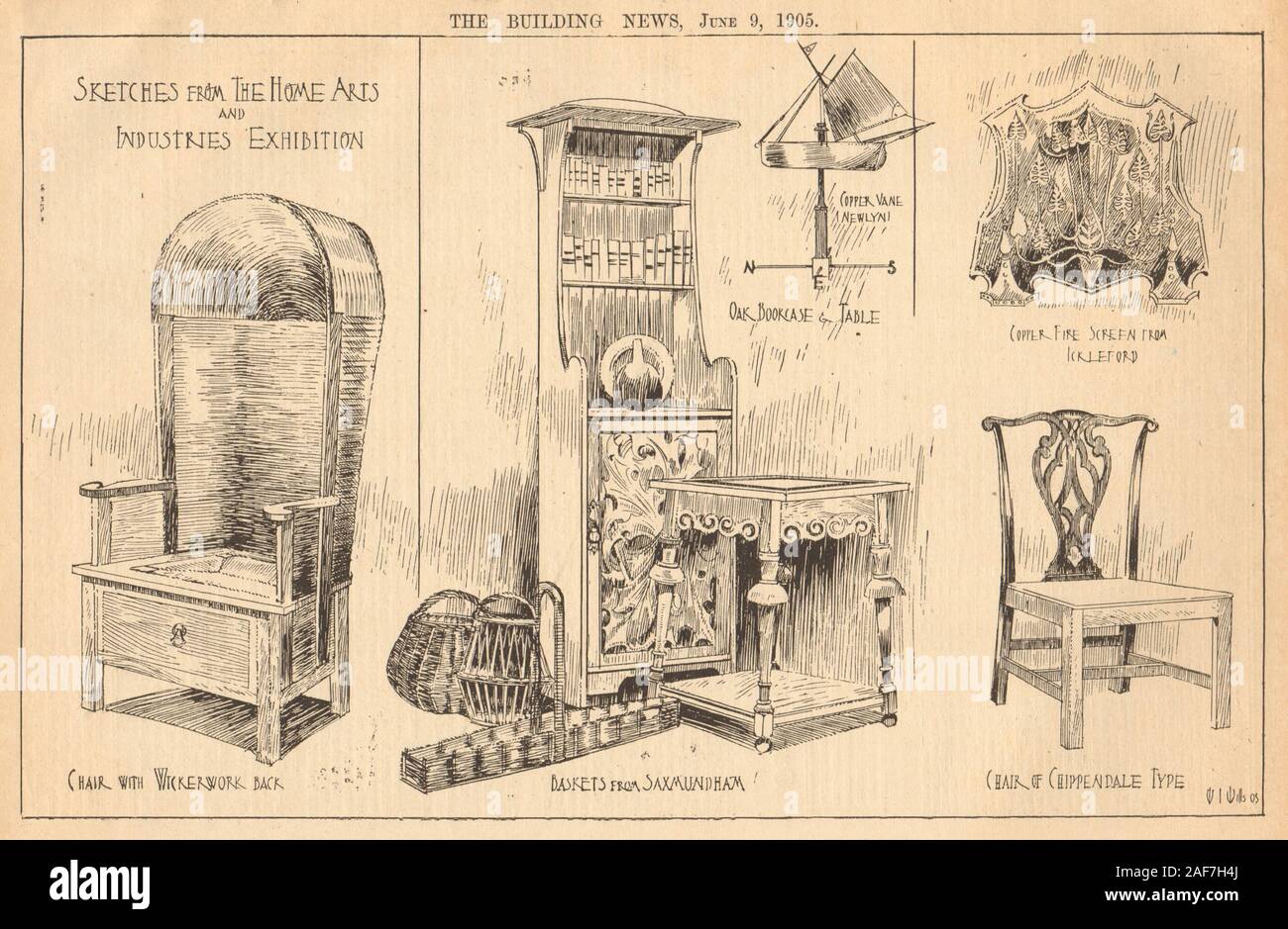 Möbel. Stuhl korb Leiston Kupfer Feuer Bildschirm Ickleford Chippendale 1905 Stockfoto