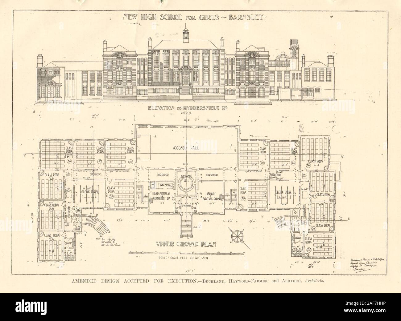 Girls High School, Barnsley. Buckland Haywood-Farmer & Ashford. Erhebung 1907 Stockfoto