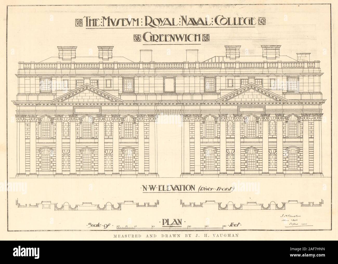 Royal Naval College Museum Greenwich. River Front Elevation von JH Vaughan 1907 Stockfoto
