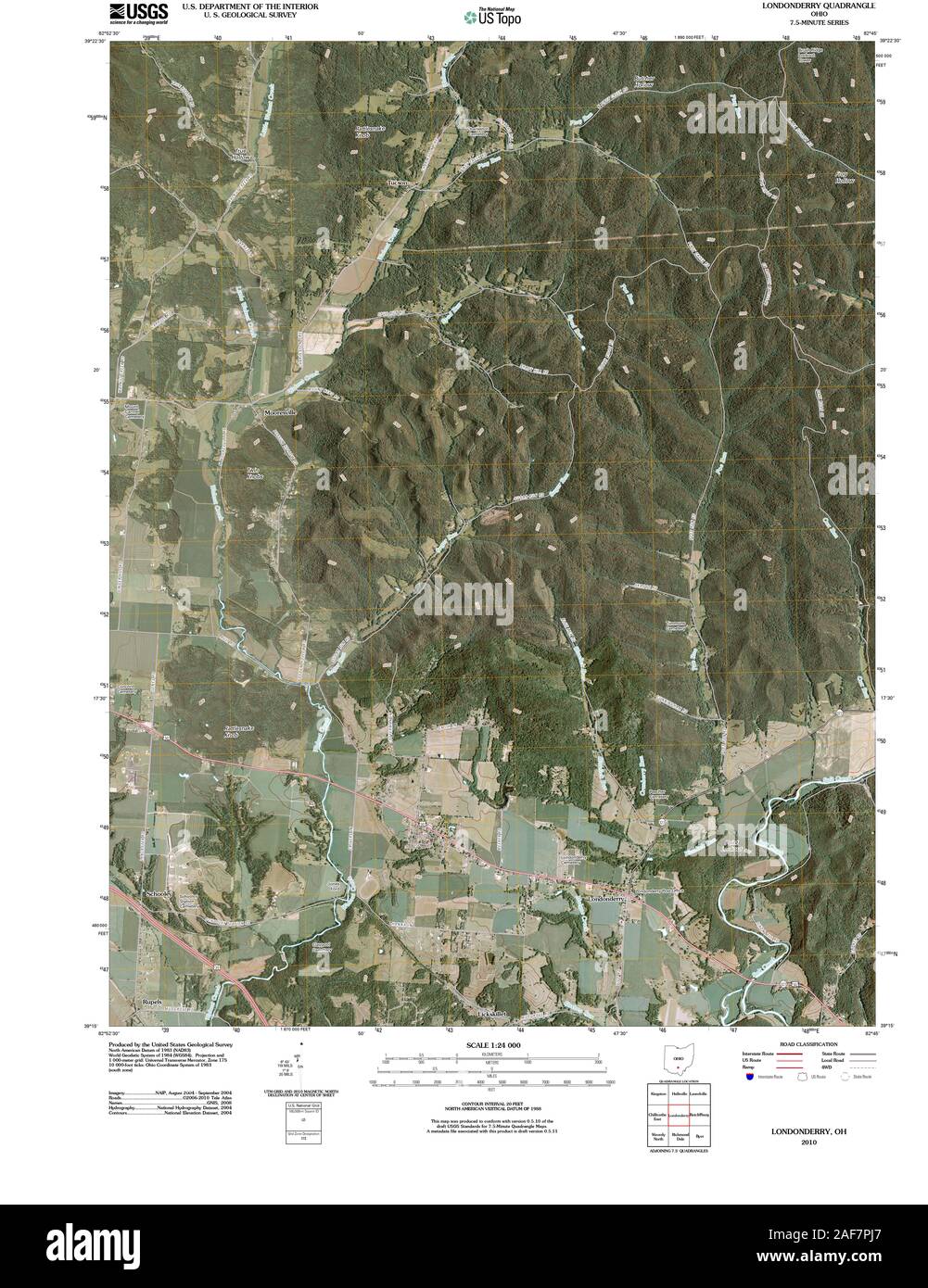 USGS TOPO Karte Ohio OH Londonderry 20100722 TM Wiederherstellung Stockfoto