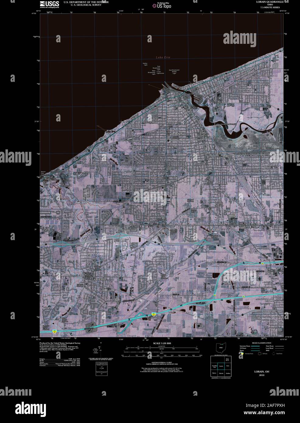 USGS TOPO Karte Ohio OH Lorain 20100809 TM invertiert Wiederherstellung Stockfoto