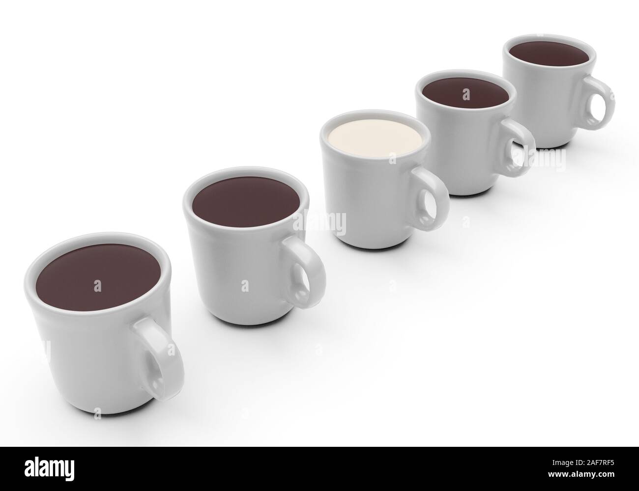 Individuelle Tasse mit anderen Cups auf weißem Hintergrund. Geschäftskonzept. 3D-Rendering Stockfoto