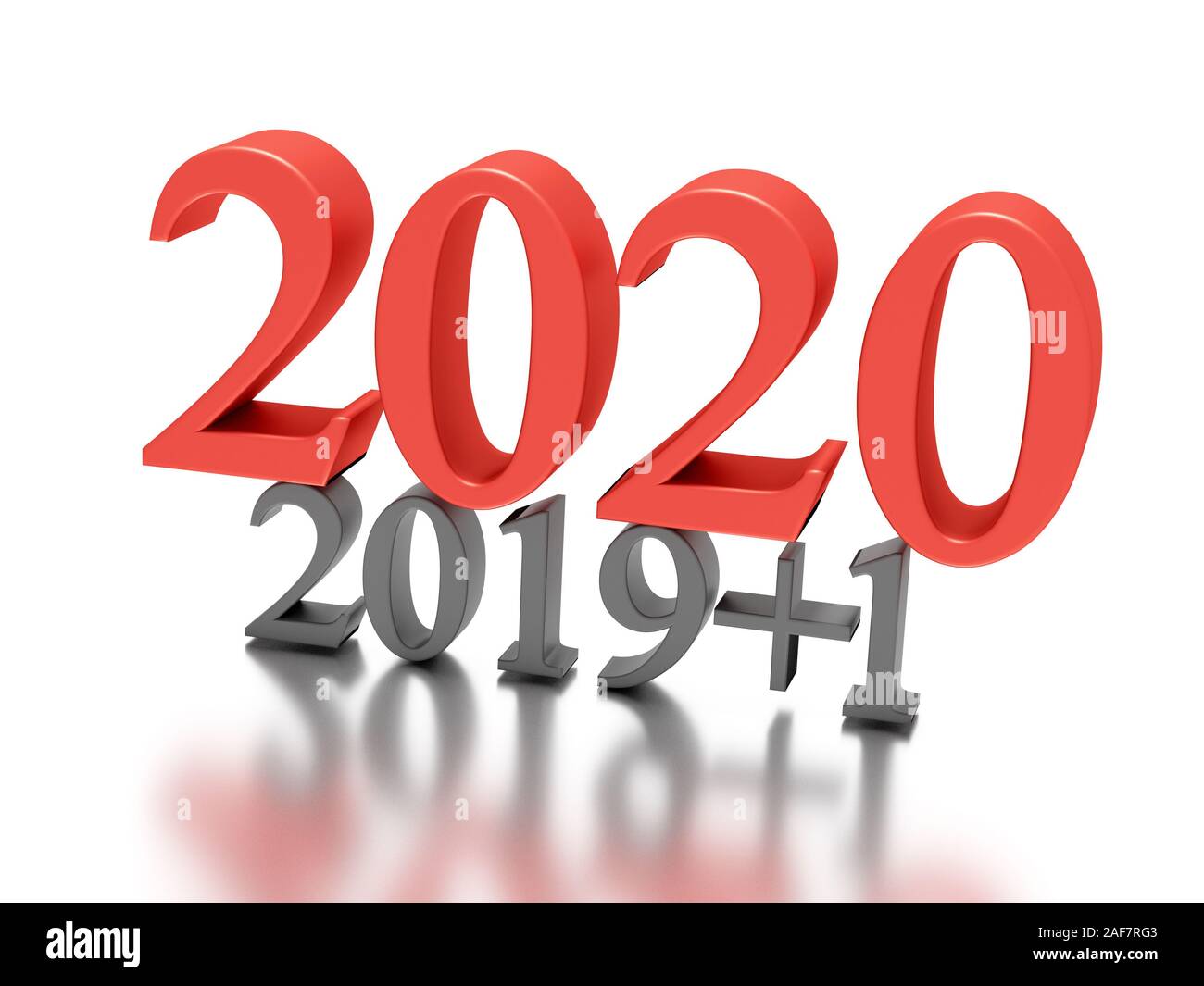 Silvester. Rote Zahl 2020 in der Nähe von 2019. 3D-Rendering Stockfoto