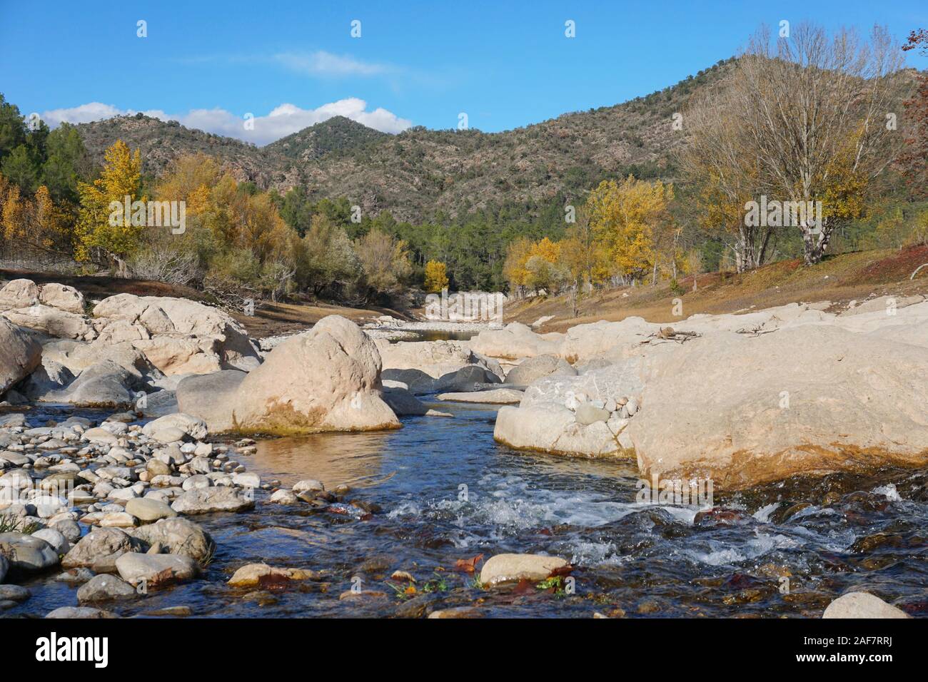 Spanien, der Fluss la Muga, Landschaft im Herbst, Katalonien, Girona, Provinz, Alt Emporda Stockfoto