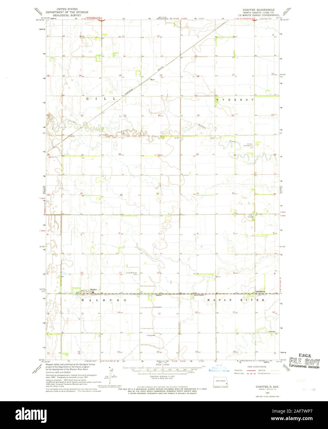USGS TOPO Karte North Dakota ND Chaffee 283677 1967 24000 Wiederherstellung Stockfoto