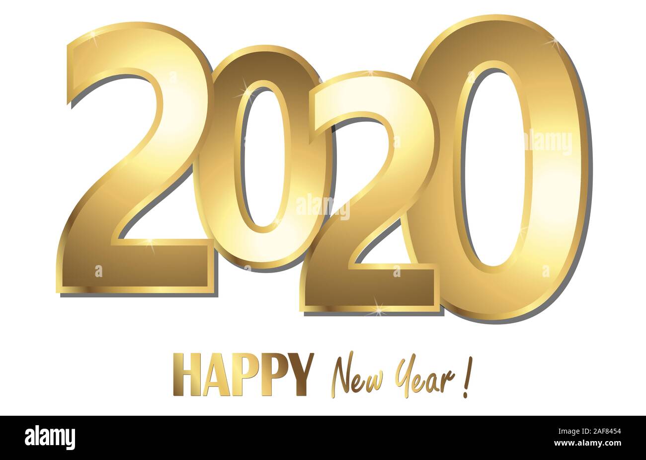 Frohes neues Jahr 2020 Grüße mit goldenen und weißen Hintergrund Stock Vektor