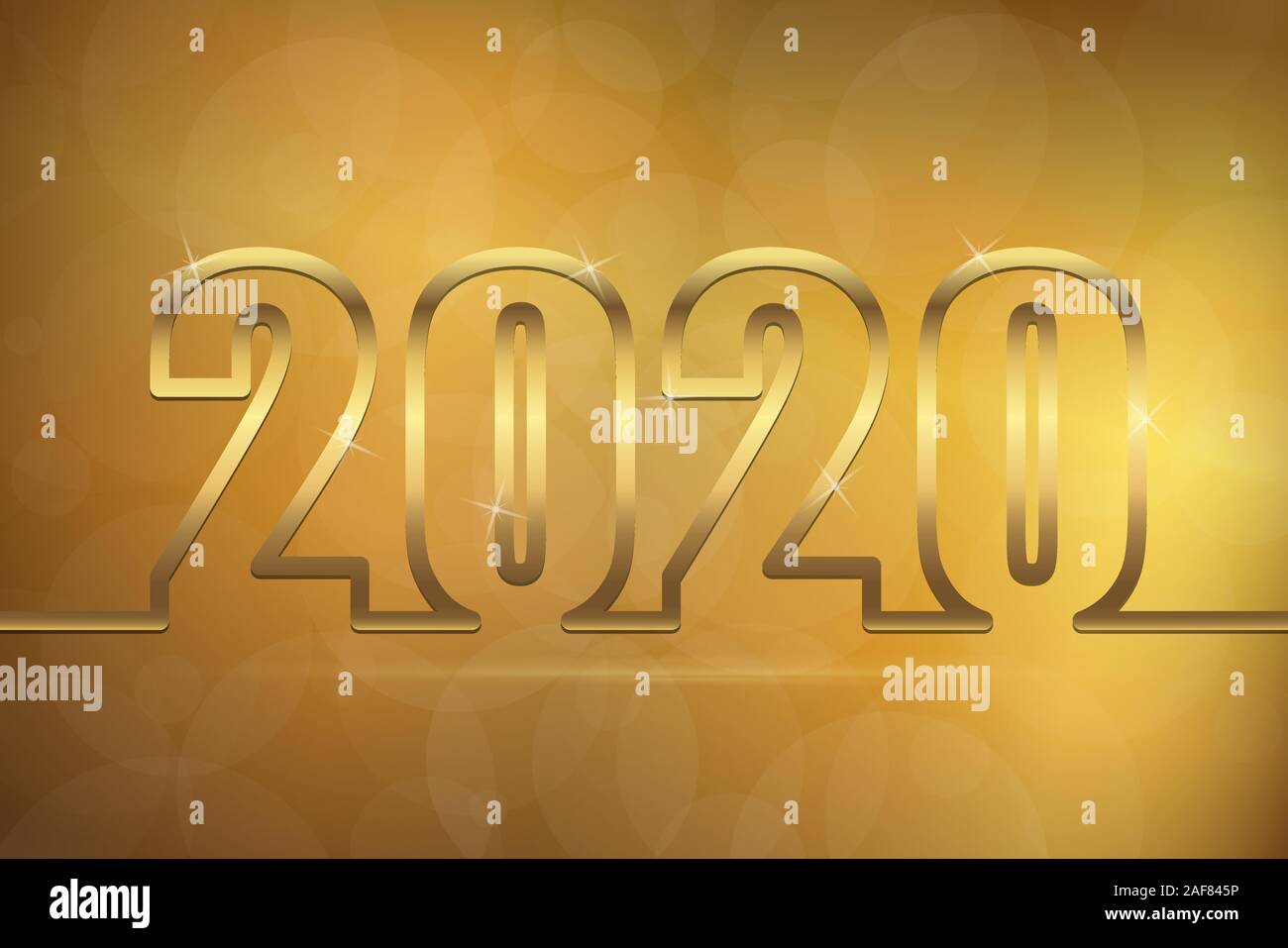 Frohes neues Jahr 2020 Grüße mit goldenen Zahlen und goldenen Hintergrund Stock Vektor