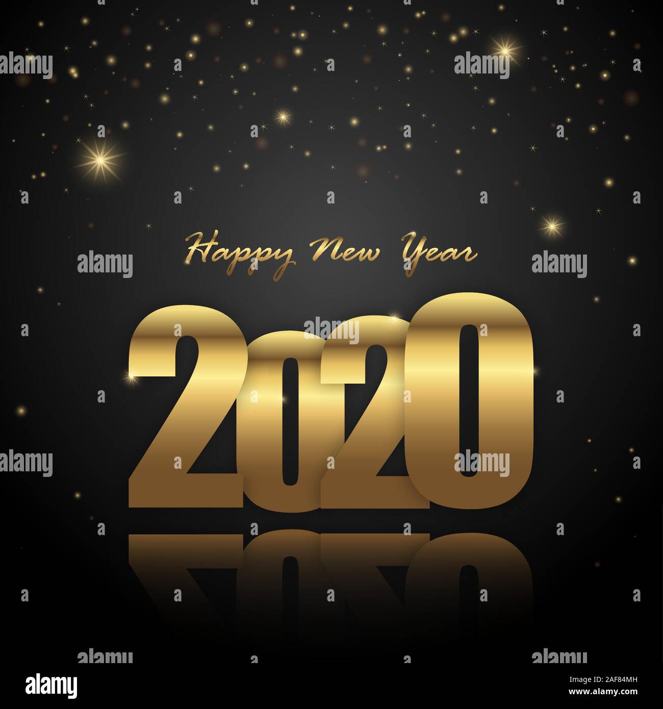 Frohes neues Jahr 2020 Grüße mit goldenen Ziffern und schwarzem Hintergrund Stock Vektor