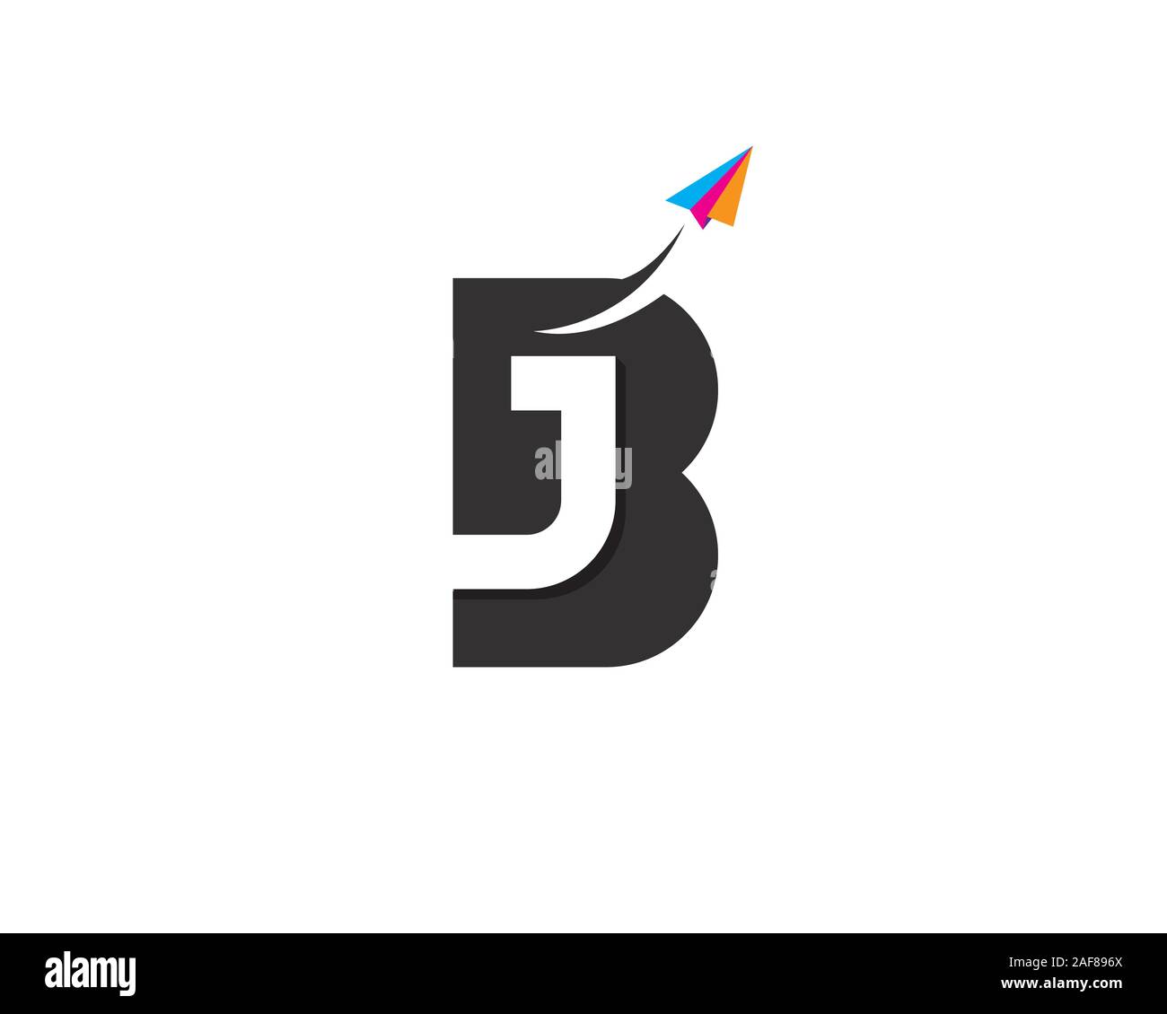 Initial Monogramm B J mit bunten Paper Plane flying trough Stock Vektor