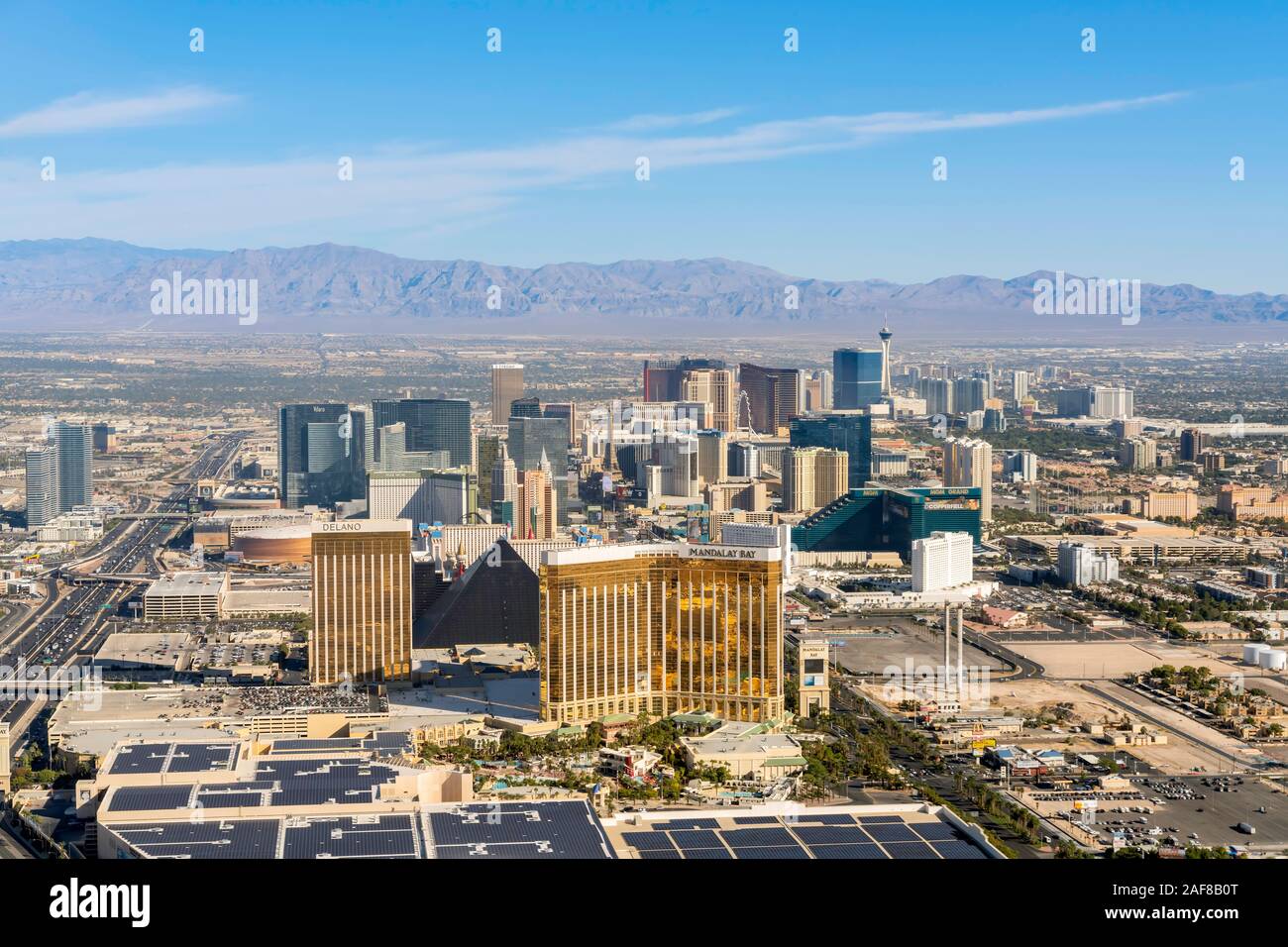 Las Vegas, 16.Oktober: Luftaufnahme des berühmten Strip am 16.Oktober 2019 in Las Vegas, Nevada Stockfoto