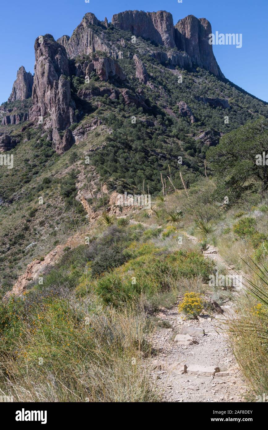 Big Bend National Park, Texas, Verlorene Mine Trail Blick auf Casa Grande. Stockfoto