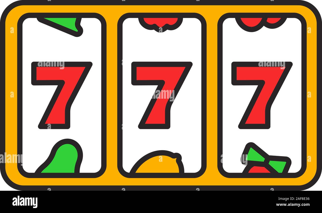 Slot Maschine mit drei Siebener Farbe Symbol. 777. Lucky seven. Casino. Isolierte Vector Illustration Stock Vektor