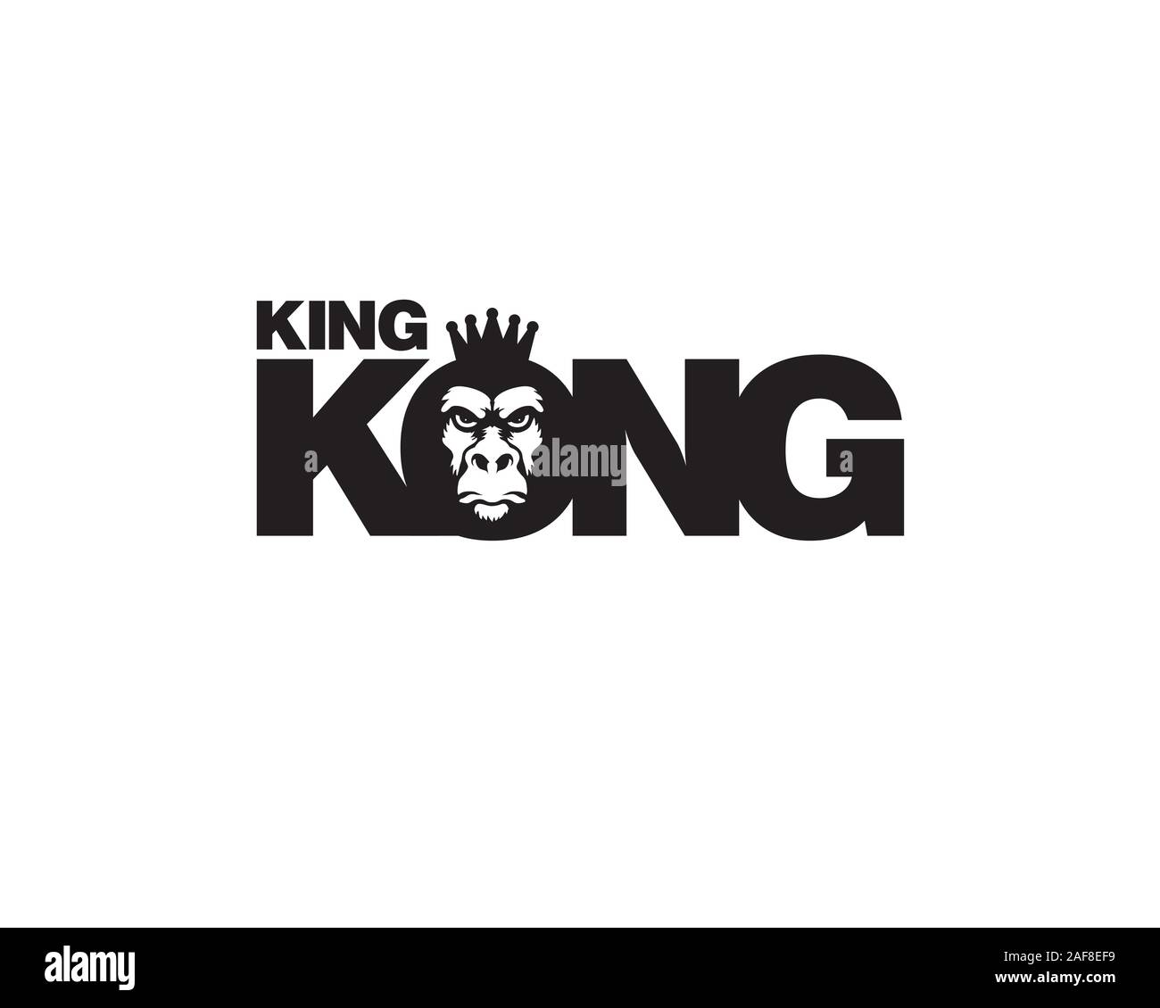 King Kong Schriftzug mit Gorilla ape Gesicht eine Krone trägt Stock Vektor