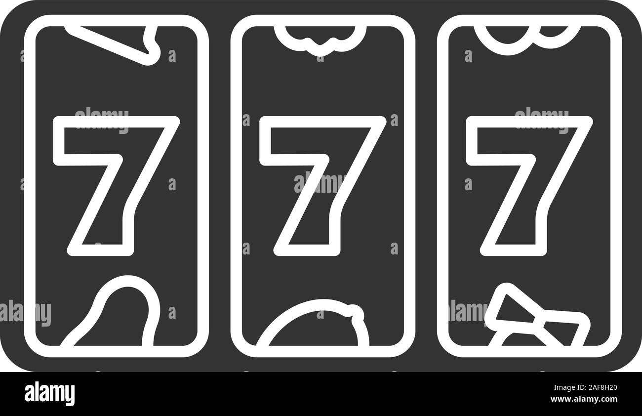 Slot Maschine mit drei Siebener glyph Icon. Silhouette Symbol. 777. Lucky seven. Casino. Negativer Platz. Vektor isoliert Abbildung Stock Vektor
