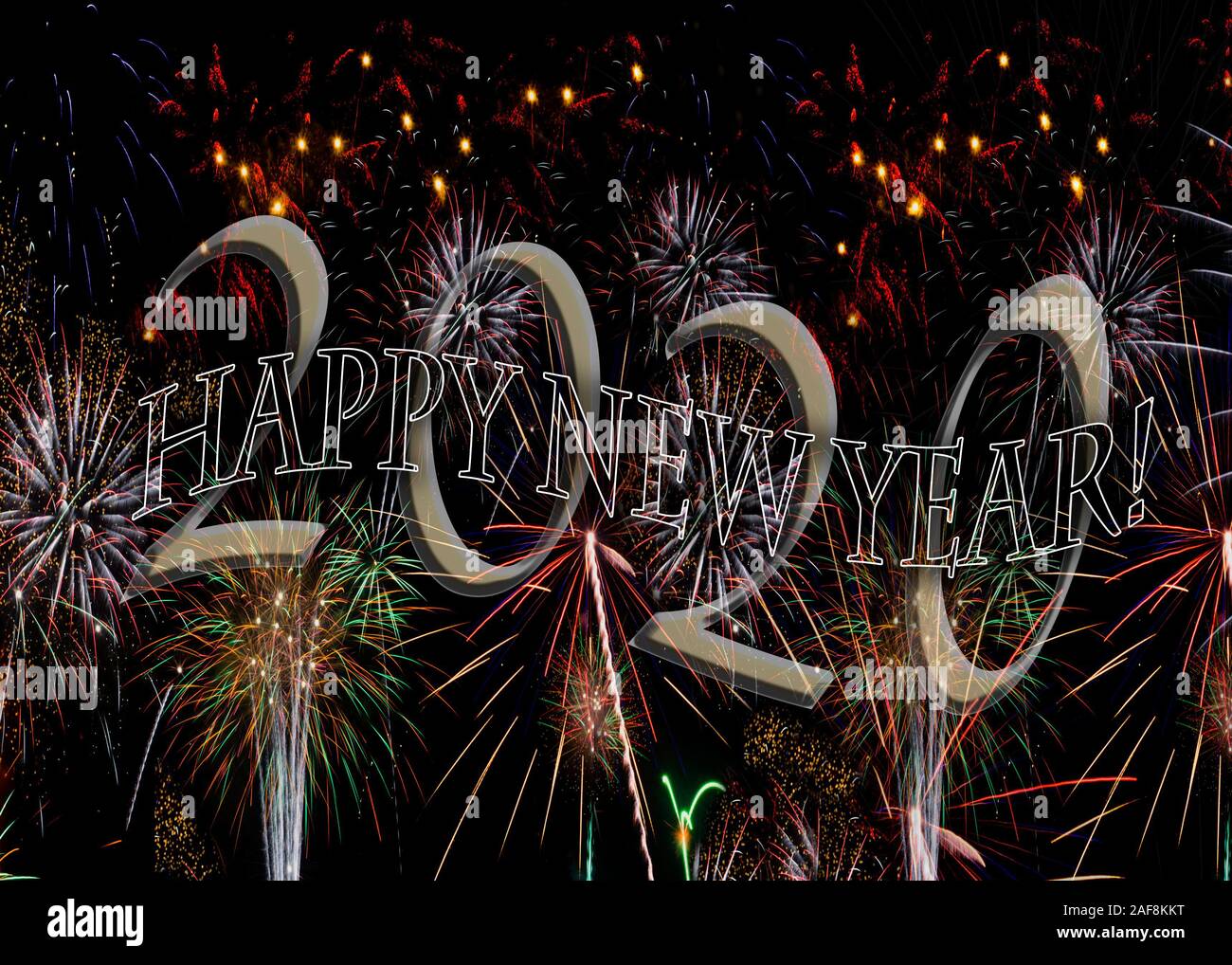 Frohes Neues Jahr 2020 Feuerwerk ersetzt KPDDY 9. Feiern Sie Silvester mit festlichen pyrotechnischen Anzeige. Ohne das Jahr verfügbar, siehe KPDDYA. Stockfoto
