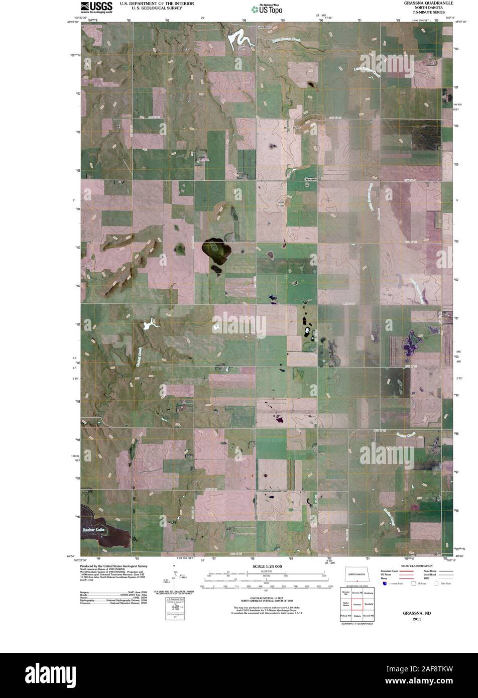 USGS TOPO Karte North Dakota ND Grassna 20110323 TM Wiederherstellung Stockfoto