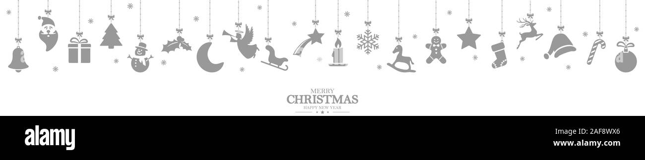 Verschiedene abstrakte Symbole hängen farbiges Silber für Weihnachten und Winter Konzepte mit Weihnachts- und Neujahrsgrüße Stock Vektor