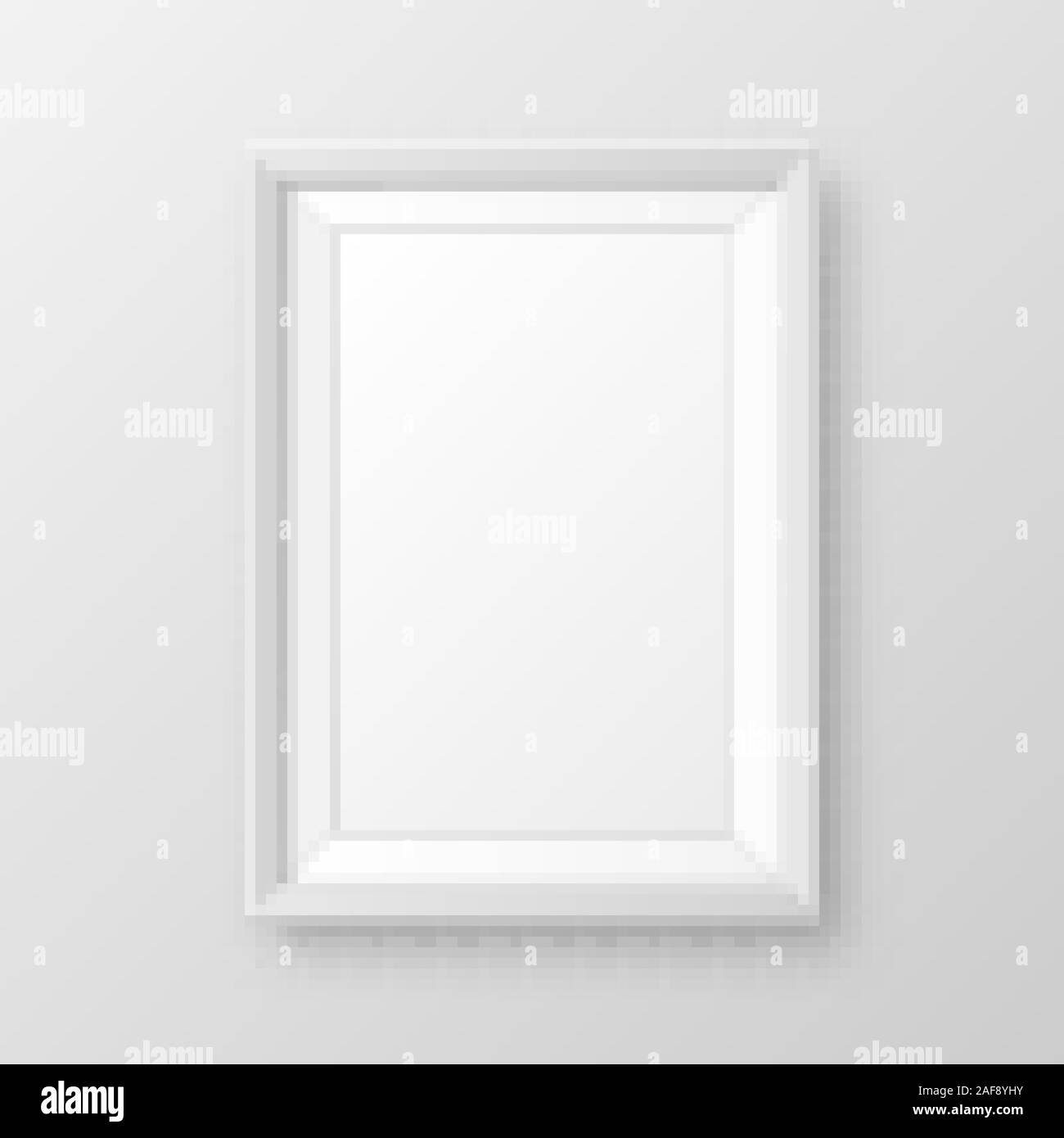 Realistische leeren weißen Bilderrahmen mit Schatten auf grauem Hintergrund. Moderne Poster mockup. Leeren Bilderrahmen für Kunst Galerie oder Innenraum Stock Vektor