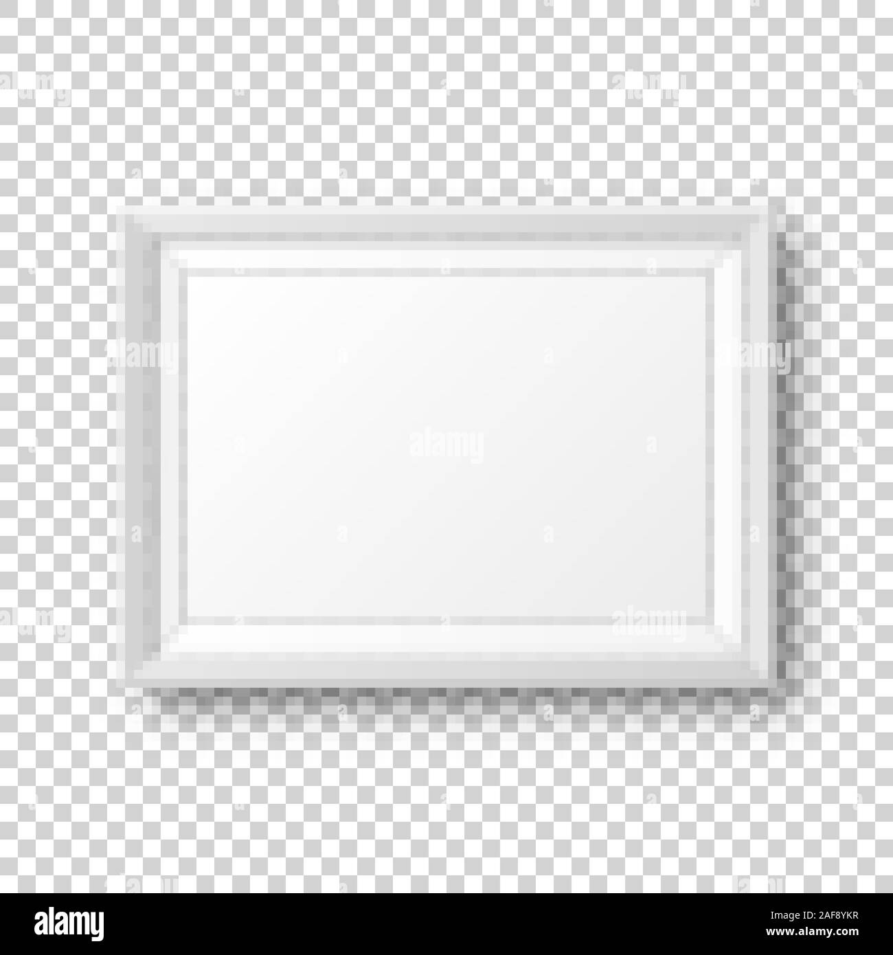 Realistische leeren weißen Bilderrahmen mit Schatten auf transparentem Hintergrund isoliert. Moderne Poster mockup. Leeren Bilderrahmen für Kunst Galerie oder Stock Vektor