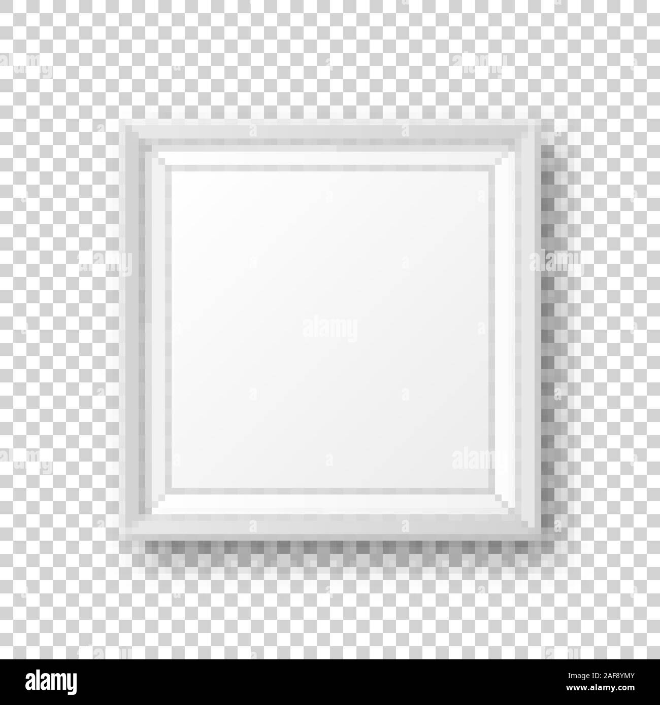 Realistische leeren weißen Bilderrahmen mit Schatten auf transparentem Hintergrund isoliert. Moderne Poster mockup. Leeren Bilderrahmen für Kunst Galerie oder Stock Vektor