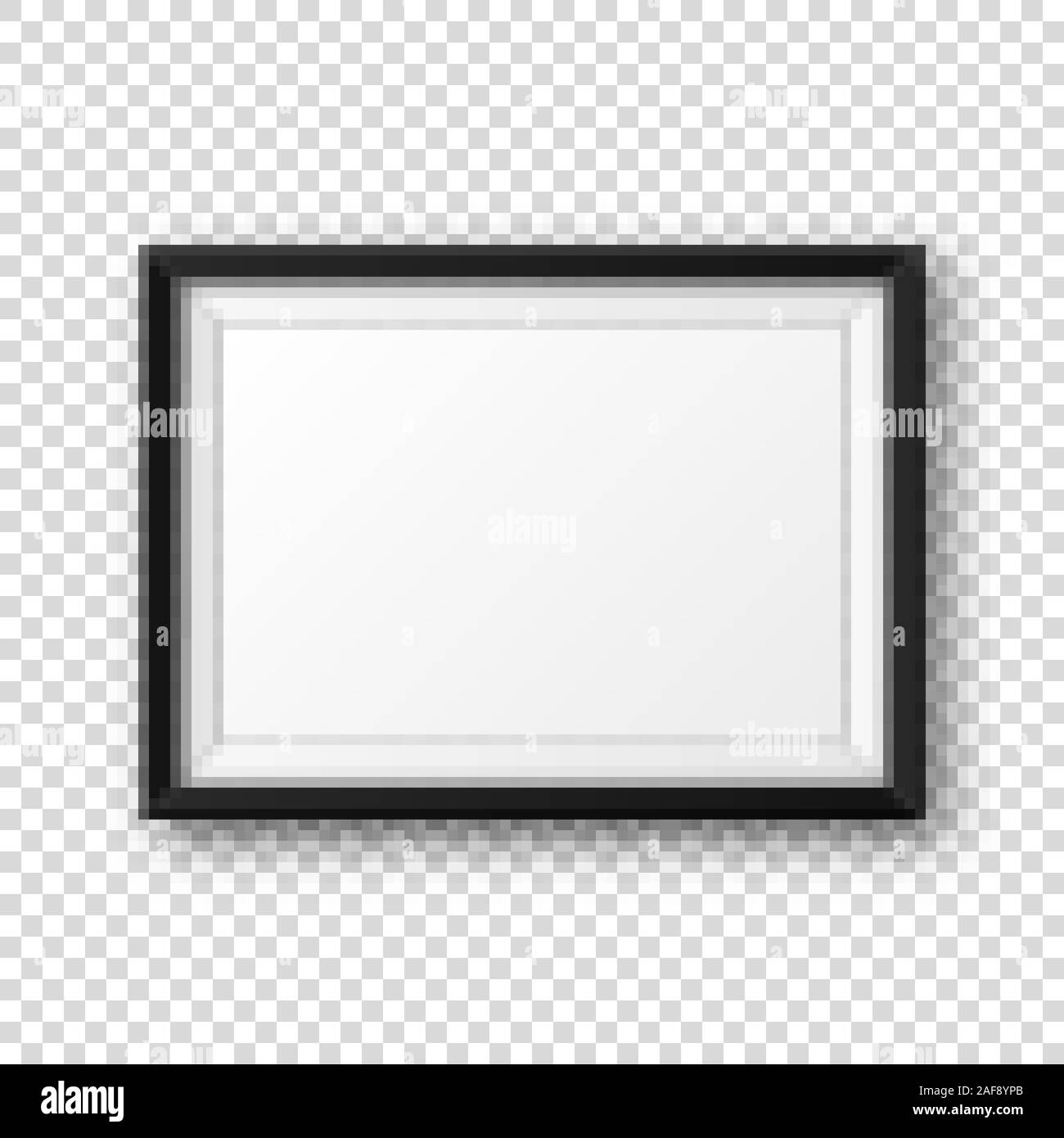 Realistische leeren schwarzen Bilderrahmen mit Schatten auf transparentem Hintergrund isoliert. Moderne Poster mockup. Leeren Bilderrahmen für Kunst Galerie oder Stock Vektor