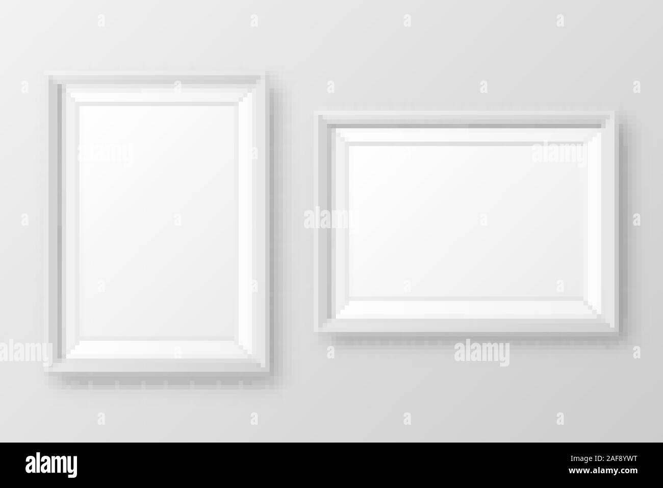 Realistische leeren weißen Bilderrahmen mit Schatten auf grauem Hintergrund. Moderne Poster mockup. Leeren Bilderrahmen für Kunst Galerie oder Innenraum Stock Vektor