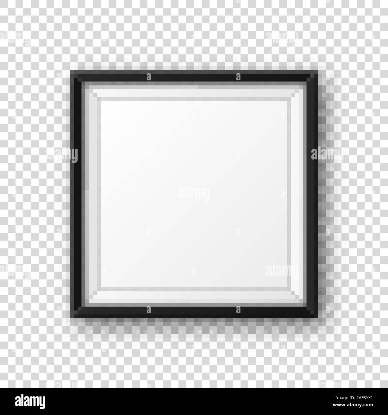 Realistische leeren schwarzen Bilderrahmen mit Schatten auf transparentem Hintergrund isoliert. Moderne Poster mockup. Leeren Bilderrahmen für Kunst Galerie oder Stock Vektor