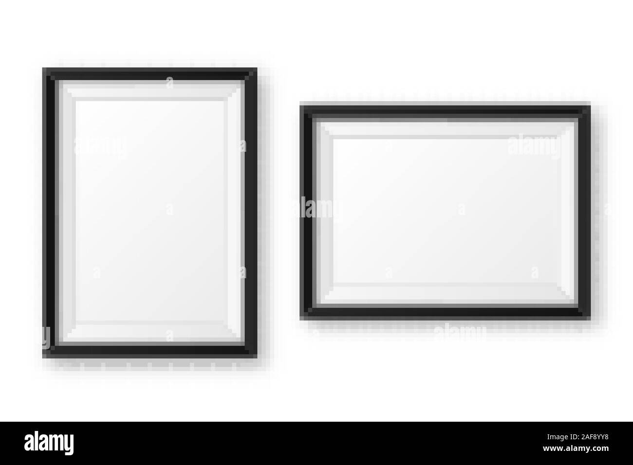 Realistische leeren schwarzen Bilderrahmen mit Schatten auf weißem Hintergrund. Moderne Poster mockup. Leeren Bilderrahmen für Kunst Galerie oder Innenraum Stock Vektor