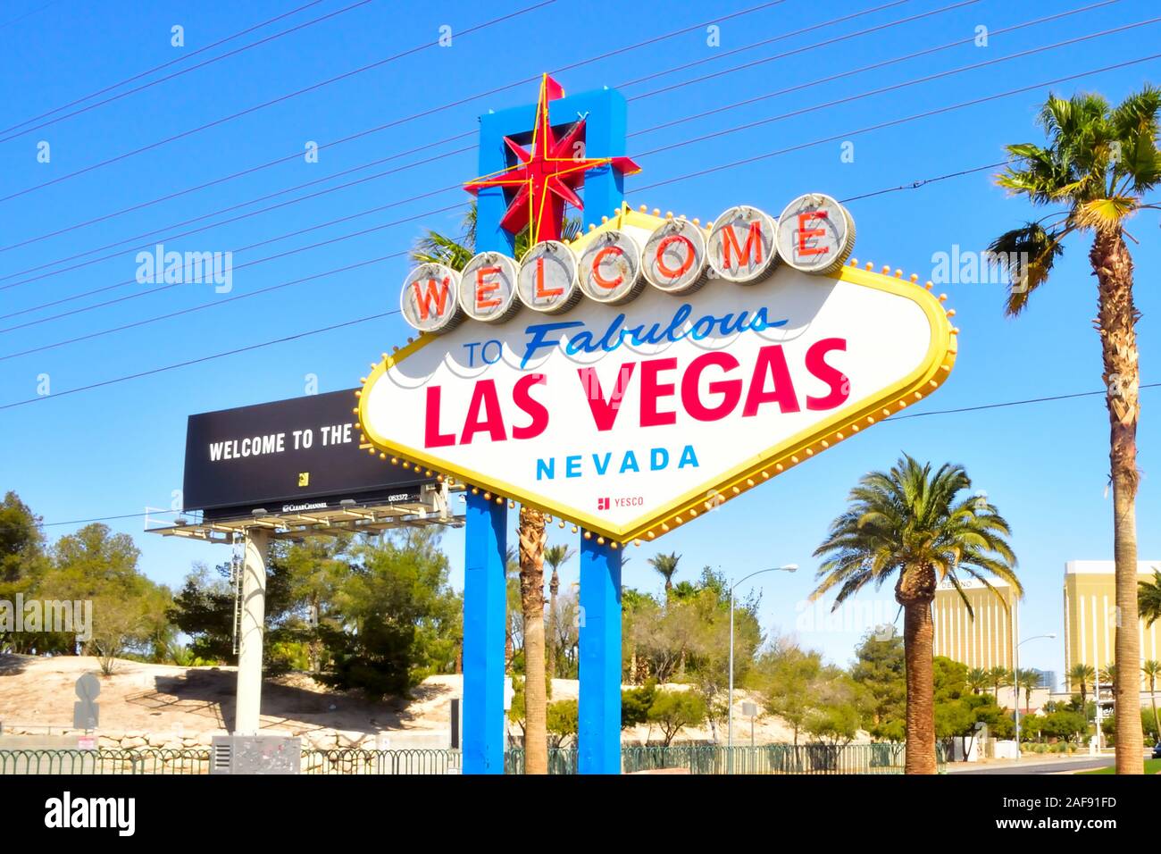 Die Willkommen im fabelhaften Las Vegas anmelden. Das Zeichen, südlich des Las Vegas Strip. Stockfoto