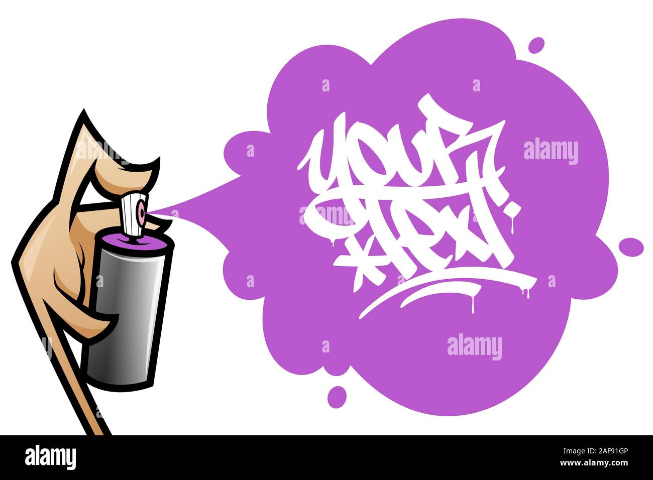 Cartoon hand mit der Sprühdose sprühen ein Graffiti malen Text Banner. Vector Illustration auf weißem Hintergrund. Stock Vektor